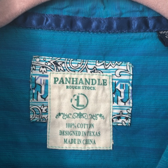 ROUGH STOCK PANHANDLE Western Rodeo Pearl Snap SHIRT women’s striped blue Large - Picture 2 of 3